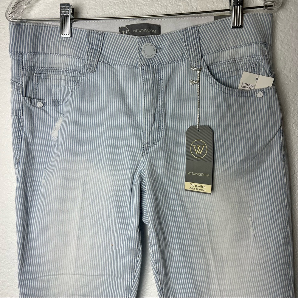 Wit & Wisdom Light Blue Stripped Distressed Ankle Skimmers Ab Solutions Pants - Picture 3 of 16